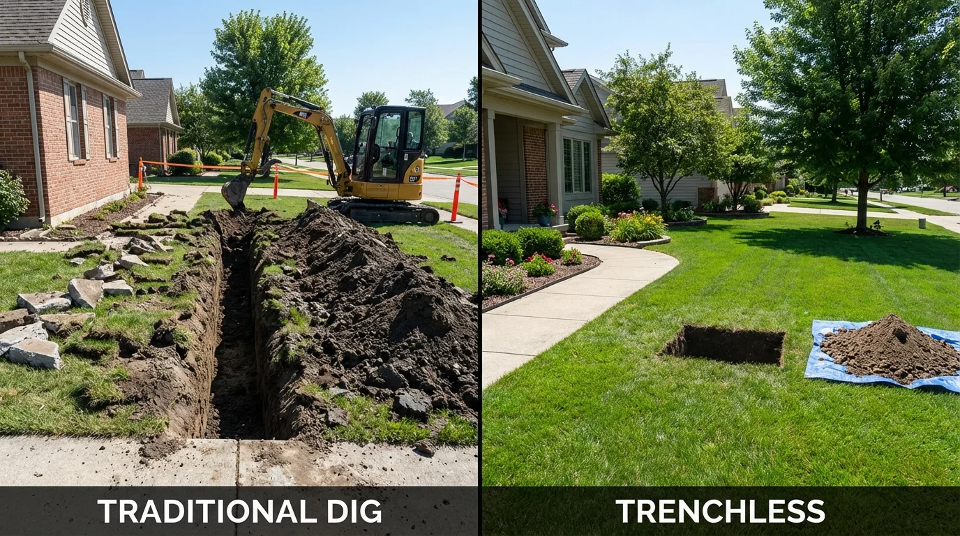 Trenchless sewer repair with minimal yard damage versus traditional excavation in La Junta, CO
